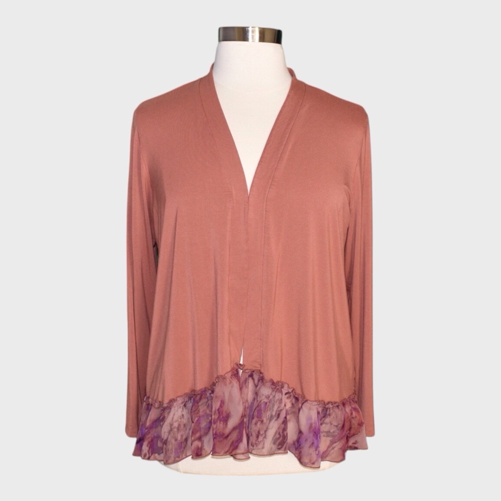LOGO Lori Goldstein Chiffon Hem Cardigan
